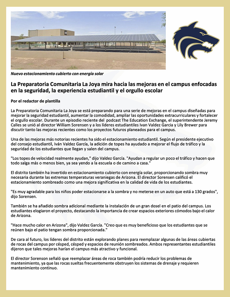 La Joya Bond Improvements Article in Spanish