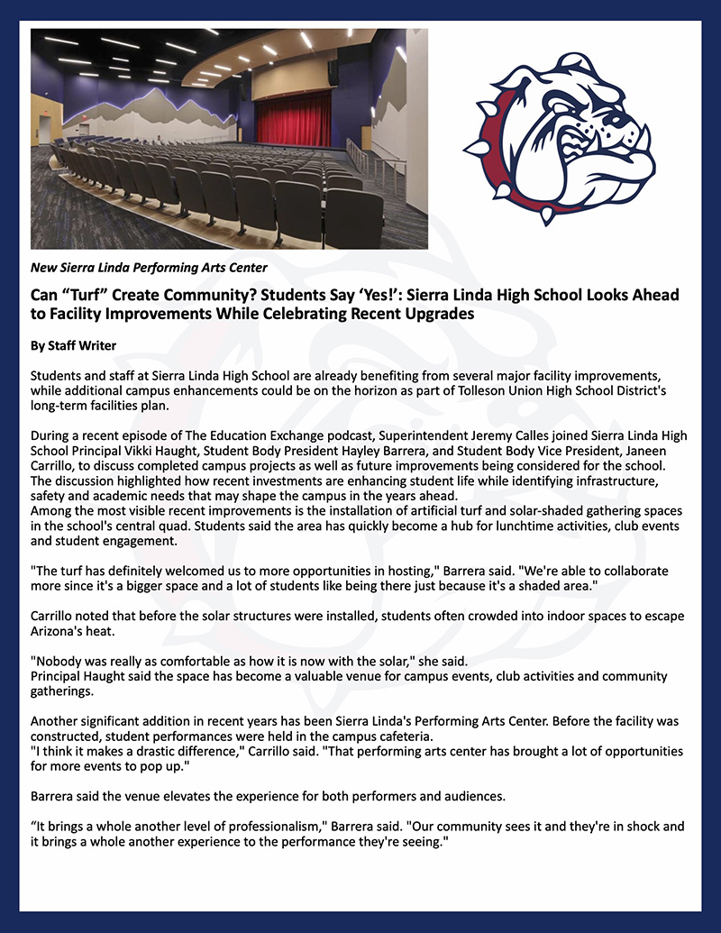 Sierra Linda Facility Improvements Letter in English