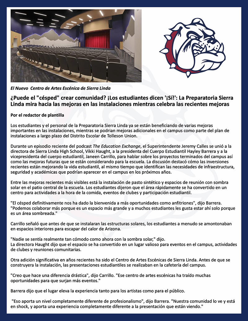 Sierra Linda Facility Improvements Letter in Spanish