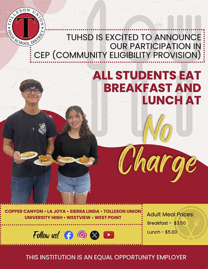 TUHSD CEP Breakfast and Lunch flyer in Spanish