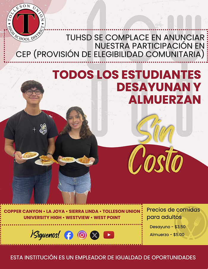 TUHSD CEP Breakfast and Lunch flyer in English
