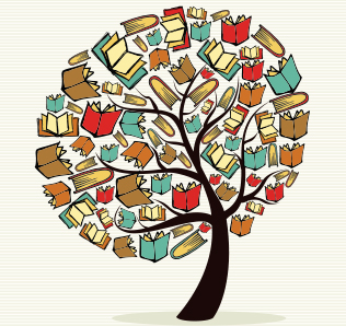 Drawing of a tree with books as leaves