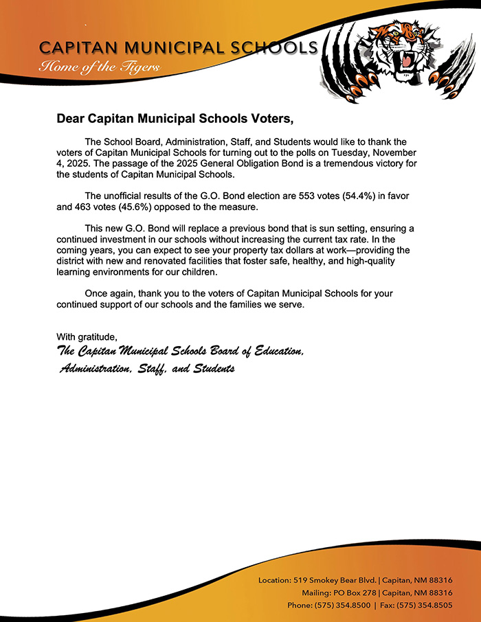 Passage of the 2025 General Obligation Bond Letter