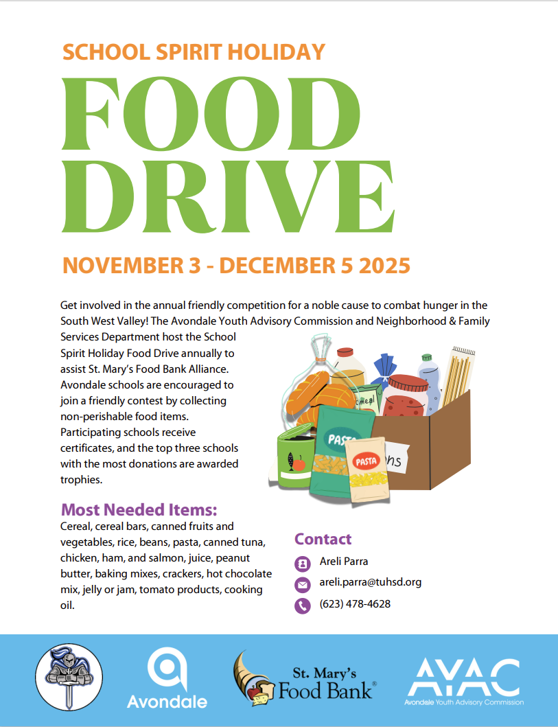School Spirit Holiday Food Drive flyer