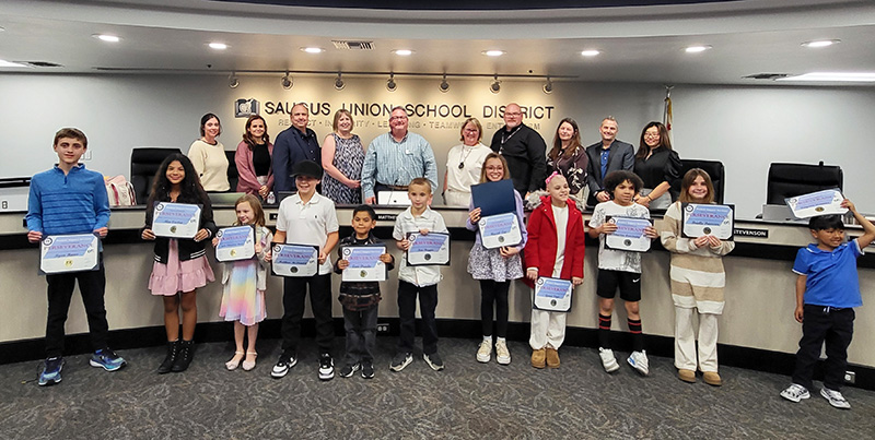 Governing Board of the Saugus Union School District recognized one student from each of the 14 elementary school sites with the Perseverance Award