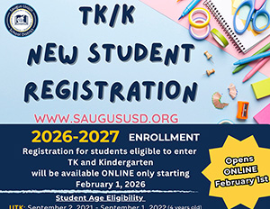 2026–2027 TK/K New Student Registration Flyer
