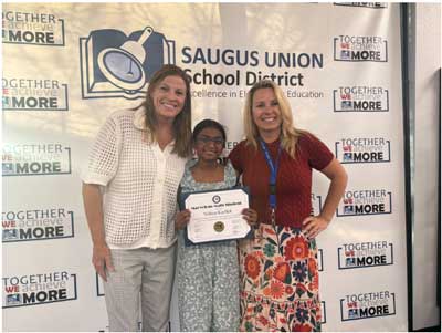 Student receiving an award for her outstanding achievement in mathematics