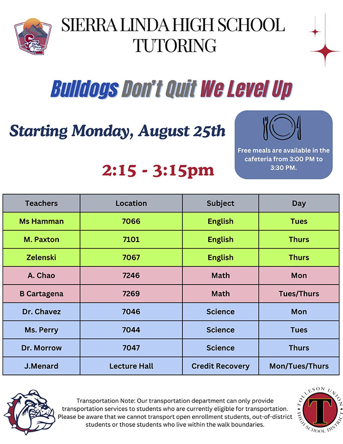 Sierra Linda High School Tutoring Schedule