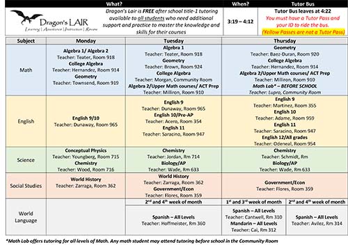 West Point High School Tutoring Schedule