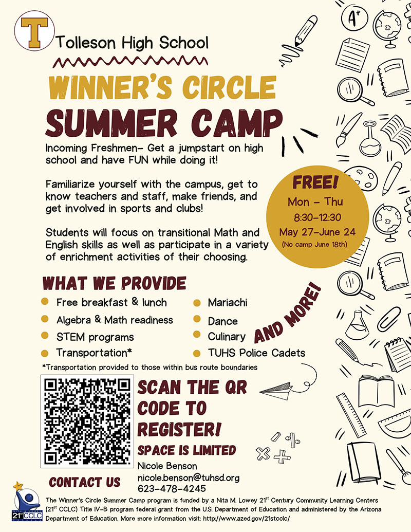Tolleson High School Winner's Circle Summer Camp flyer