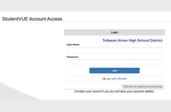 Screen shot of the Tolleson Union High School District ParentVue login screen