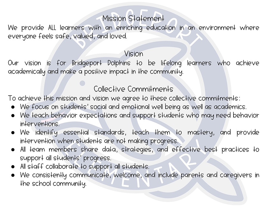 Bridgeport Elementary Mission Statement and Vision poster