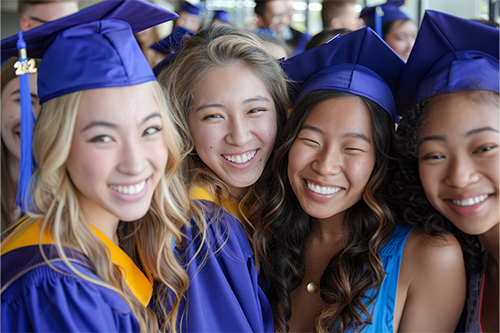 Four happy female graduates