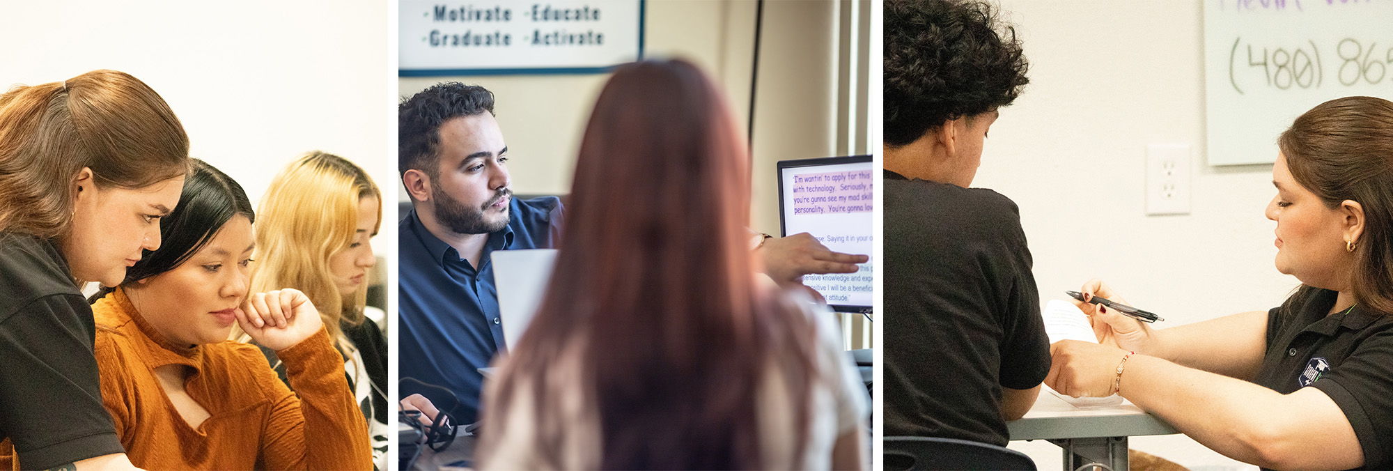 Teacher helping students in classroom