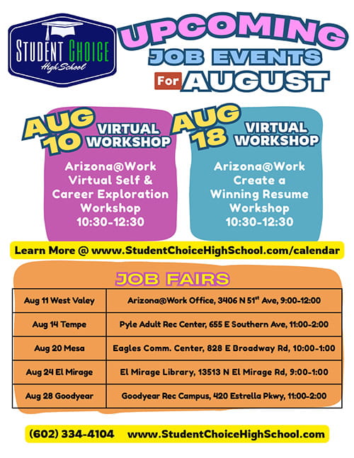 Upcoming Job Events for August Flyer