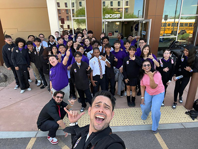 MIT Jr. High students and instructors outside the iFly building