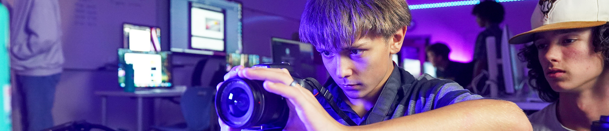 Students using a professional camera