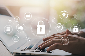 Parent accessing secure information on a laptop
