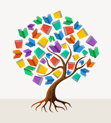 Colorful tree with books as leaves