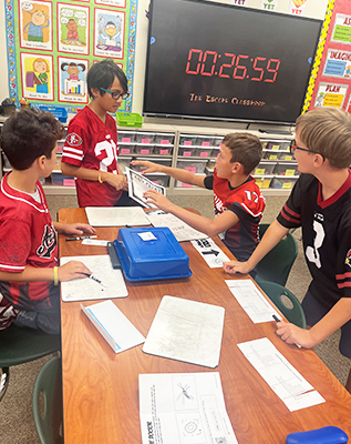 Students working together on a project in the classroom