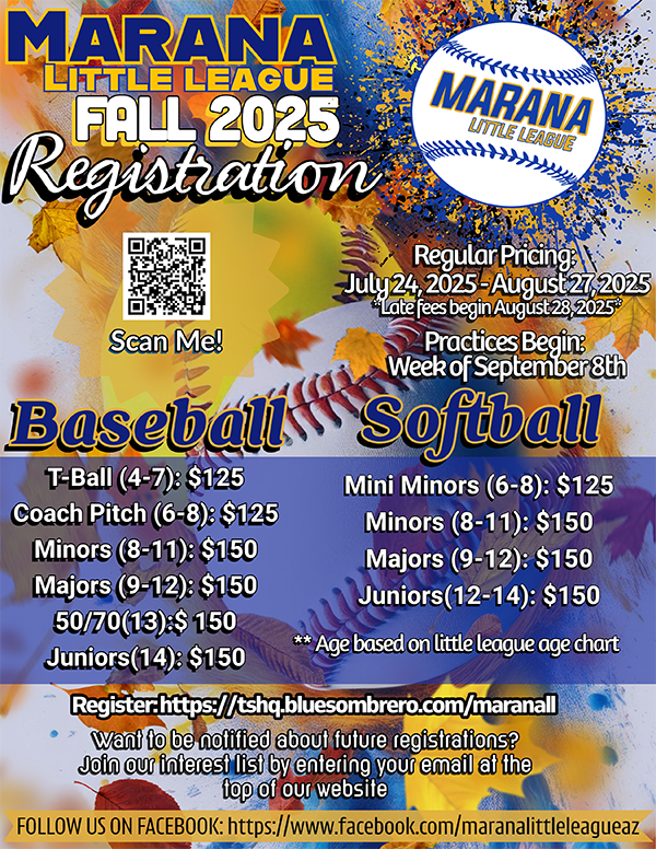 Marana Little League Fall 2025 Registration Flyer