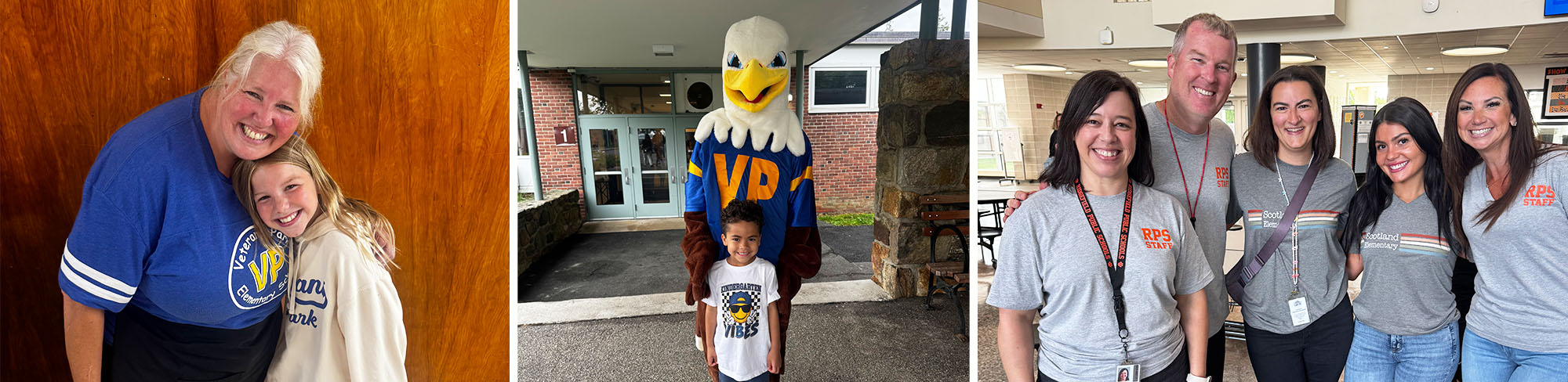 Photo collage of happy students, staff, and eagle mascot