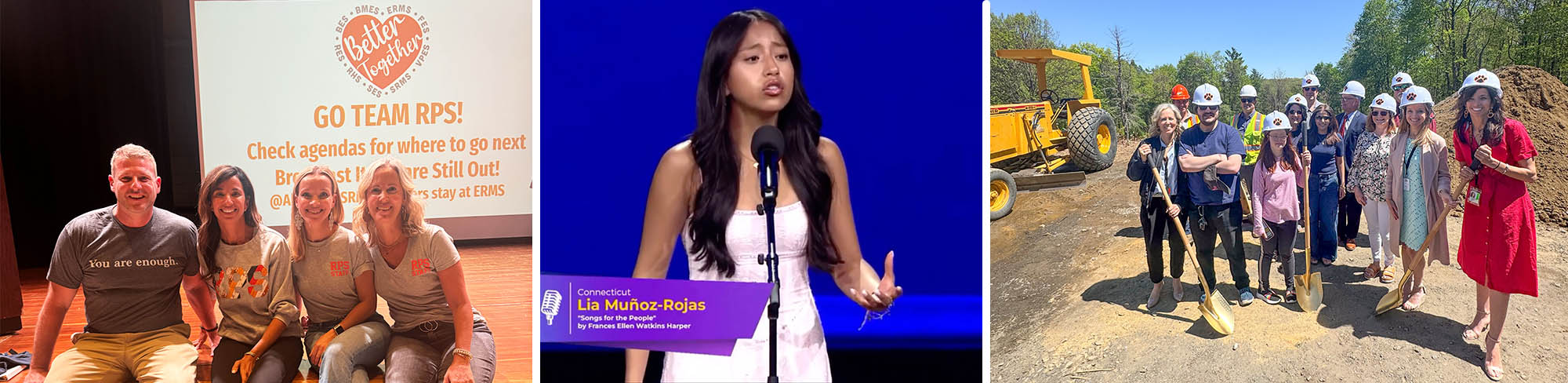 Photo collage of VPES-Lovelace, Susie, Cory, & Liz next to groundbreaking