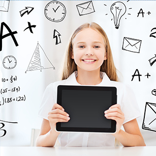 Technology education concept with female student holding a tablet computer