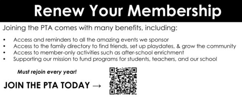 Renew your PTA Membership flyer with QR link to enrollment form