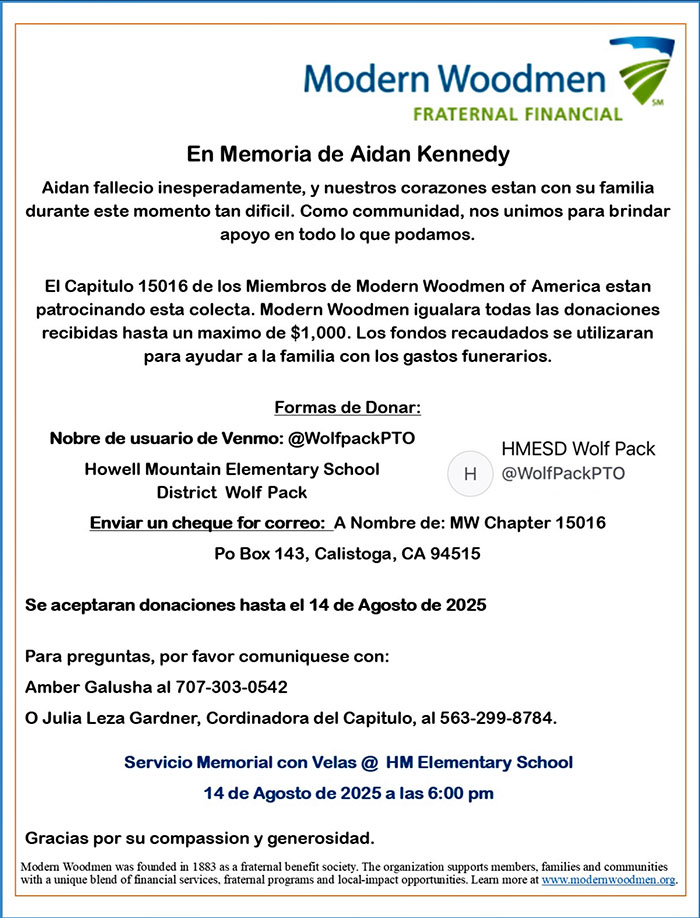 In loving memory of Aidan Kennedy fundraiser flyer in Spanish