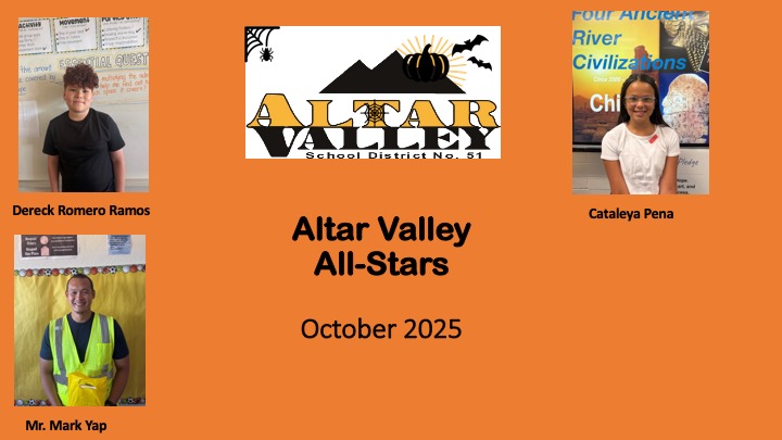 October 2025 Altar Valley All-Stars: Dereck Romero Ramos, Mr. Mark Yap, and Cataleya Pena