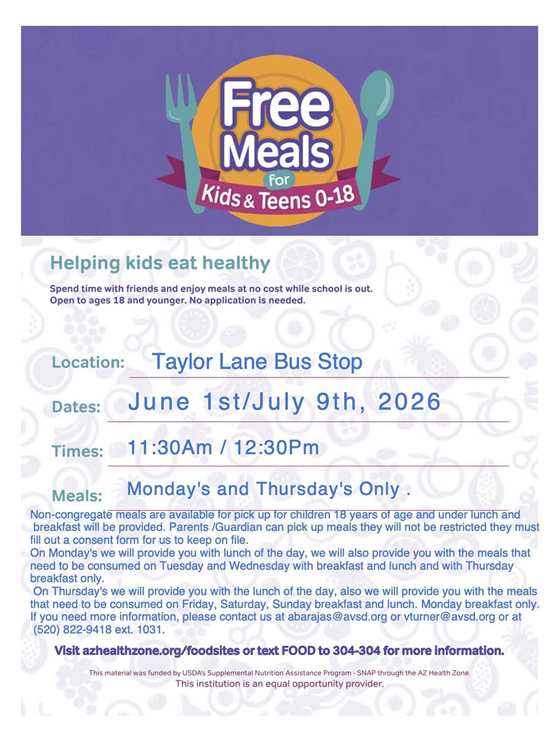 Taylor Lane Bus Stop Summer Meals Flyer