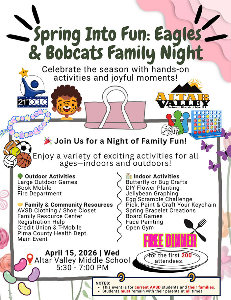 Spring Into Fun: Eagles & Bobcats Family Night flyer