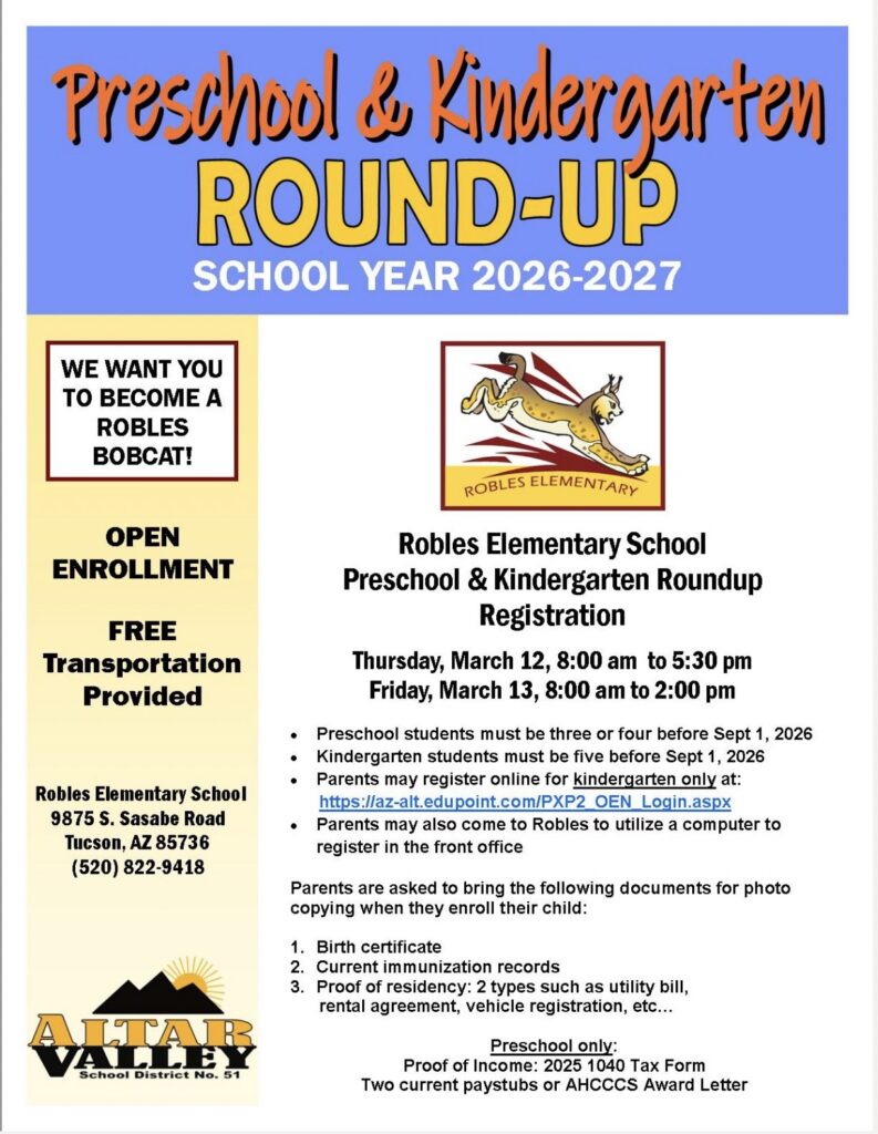 Preschool & Kindergarten Round-Up School Year 2026-2027 flyer