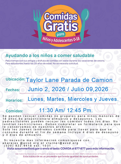 Taylor Lane Summer Meals Flyer - Spanish