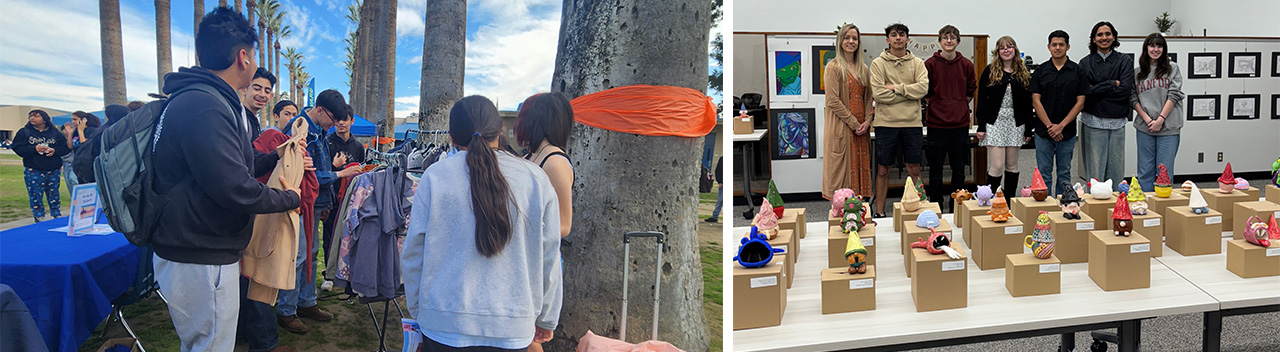 subpagebanner_departments teacher and students at coat drive and student behind ceramics