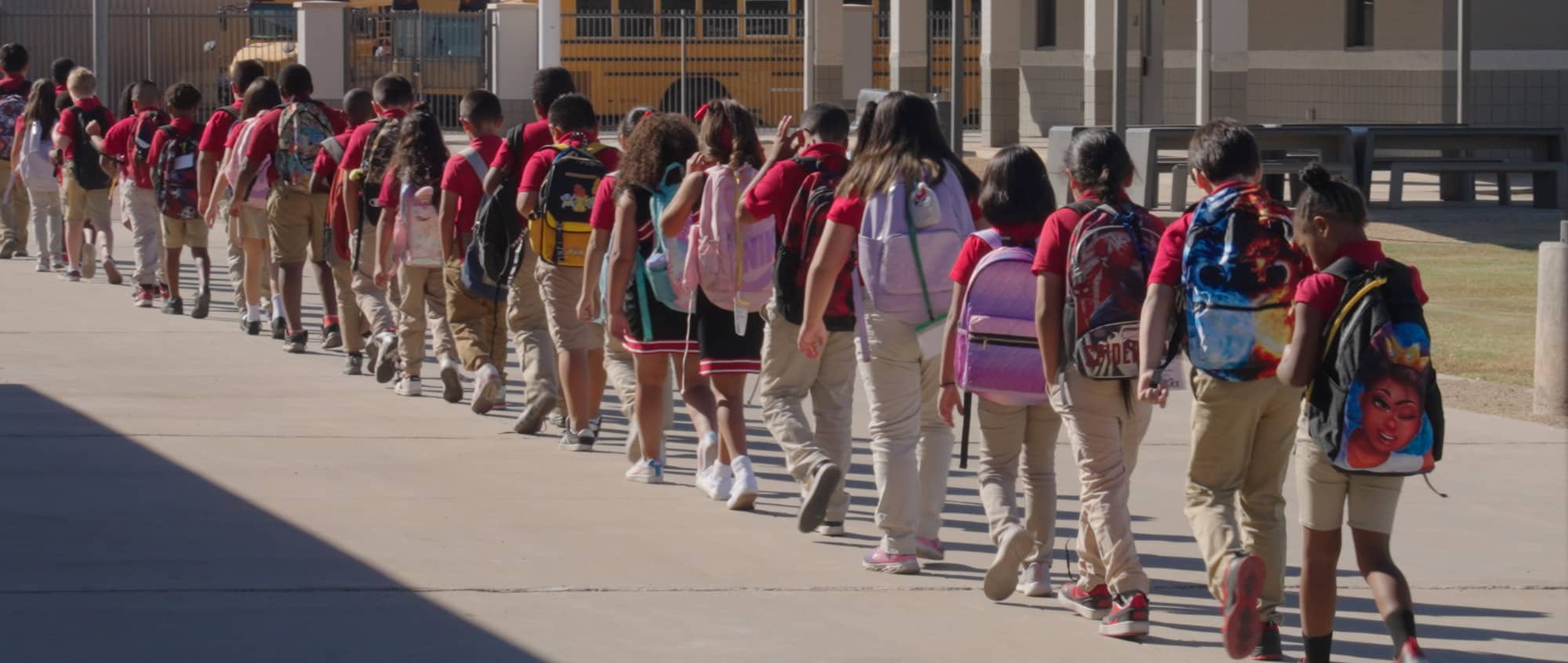 Students walking in a row