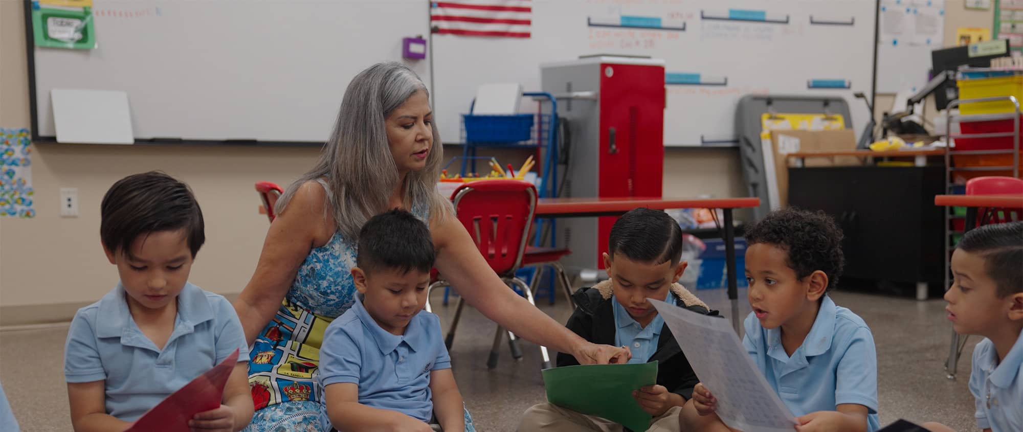 teacher engaged with students