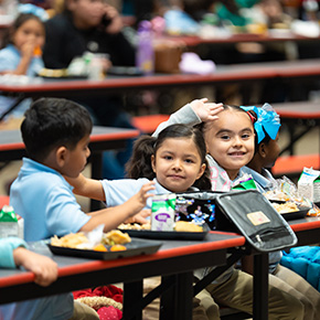 students at lunch in the cafeteria