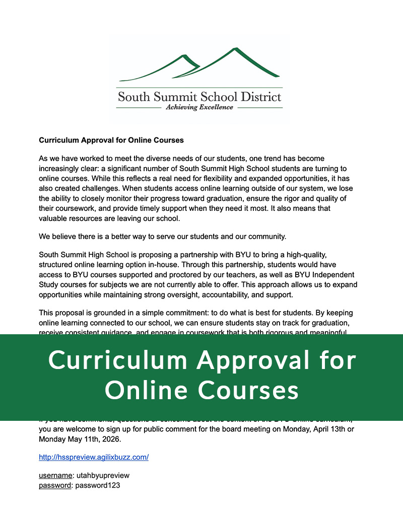 Curriculum Approval for Online Courses letter