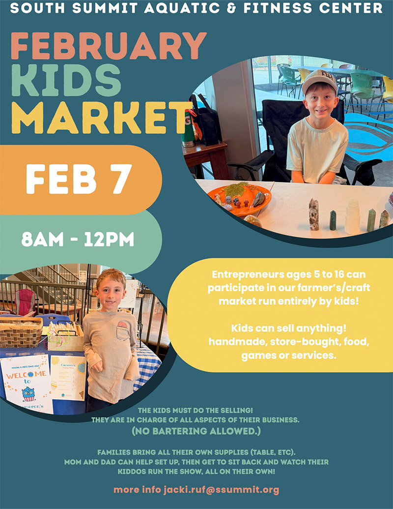 South Summit Aquatic & Fitness Center February Kids Market flyer