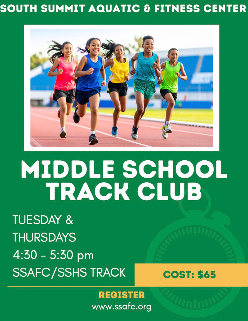 South Summit Aquatic & Fitness Center Middle School Track Club flyer