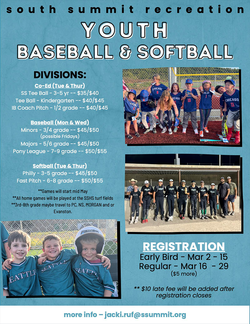 South Summit Recreation Youth Baseball & Softball flyer