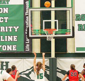 Girls basketball player throwing the ball