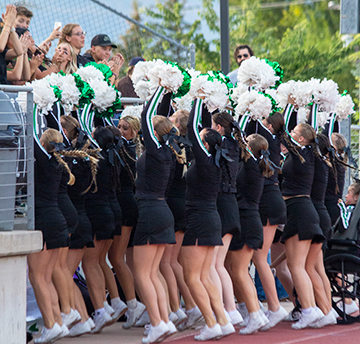 Group of cheerleaders looking into the crowd