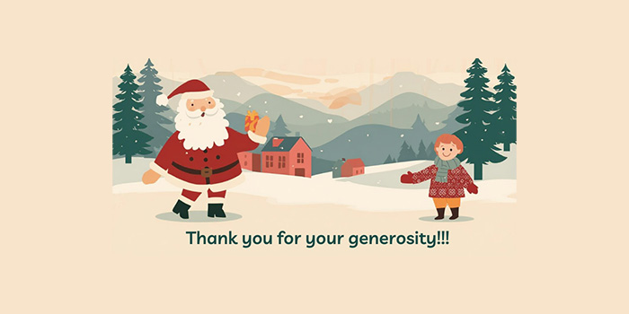 Santa and child above the words Thank you for your generosity!!!