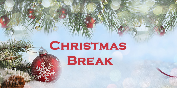 Christmas Break next to a Christmas tree