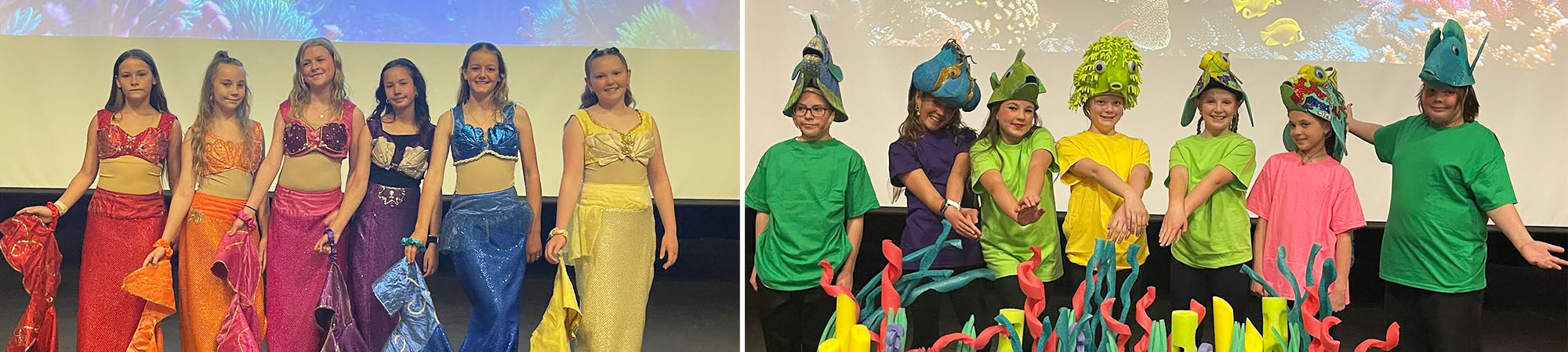 Photo collage of student actors on the stage