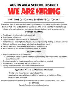 Austin Area School District We Are Hiring Flyer