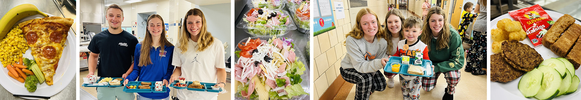 food options and people with food trays